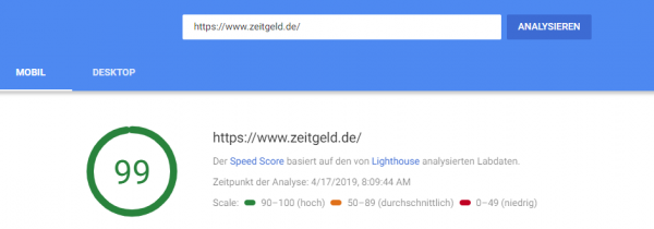 PageSpeed Insight Überblick Mobil