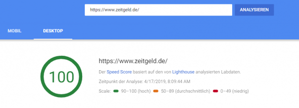 PageSpeed Insight Überblick Desktop