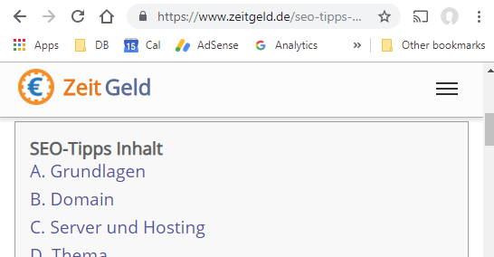 Inhaltsverzeichnis für SEO