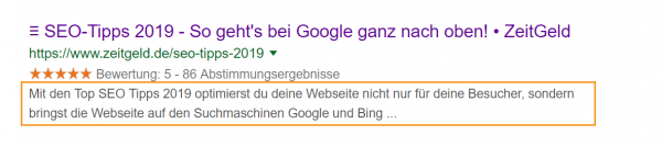 Meta-Beschreibung der Webseite für SEO